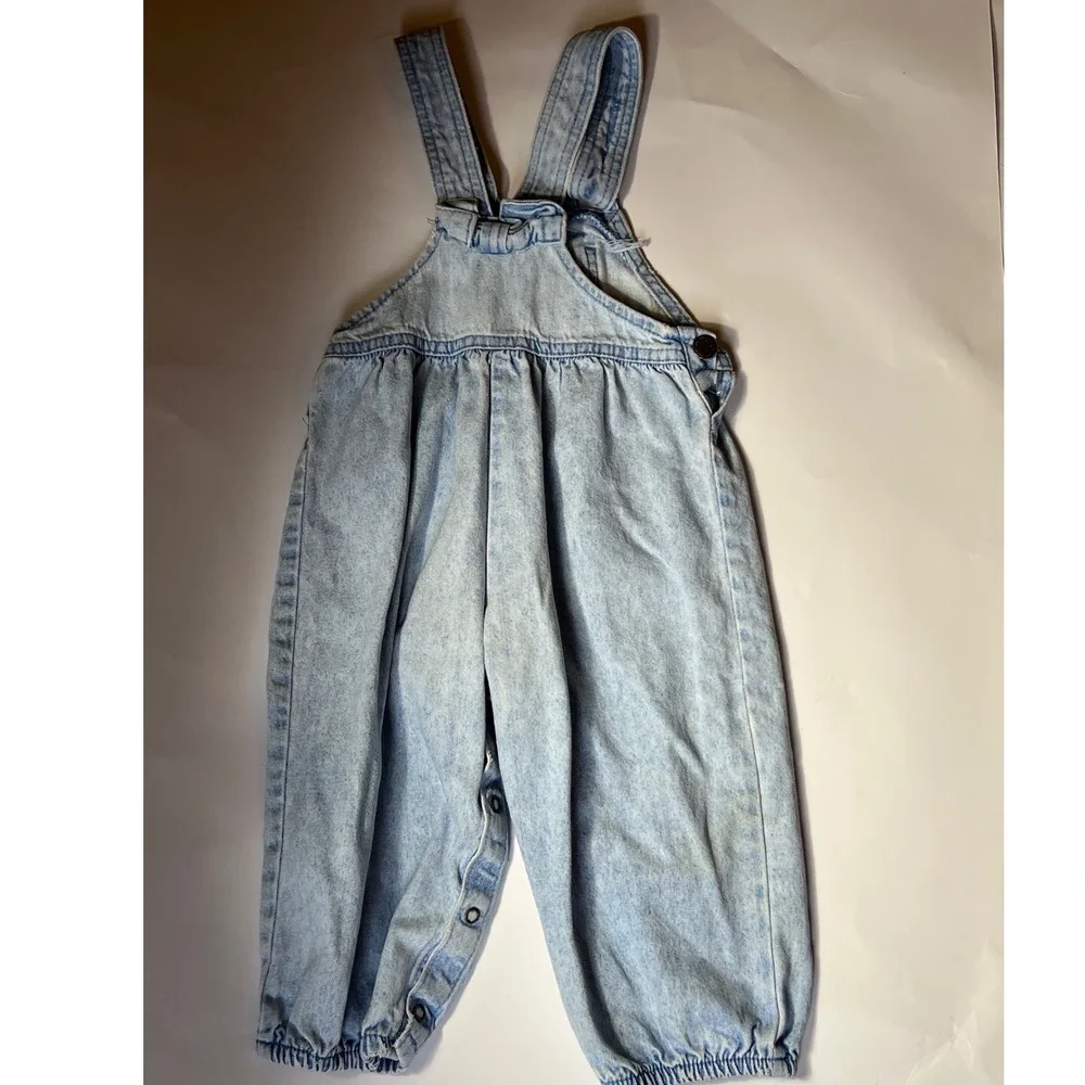 Vintage OshKosh Bgosh‎ Denim Overalls Light Wash Acid Pink Label Bubble Leg 3T